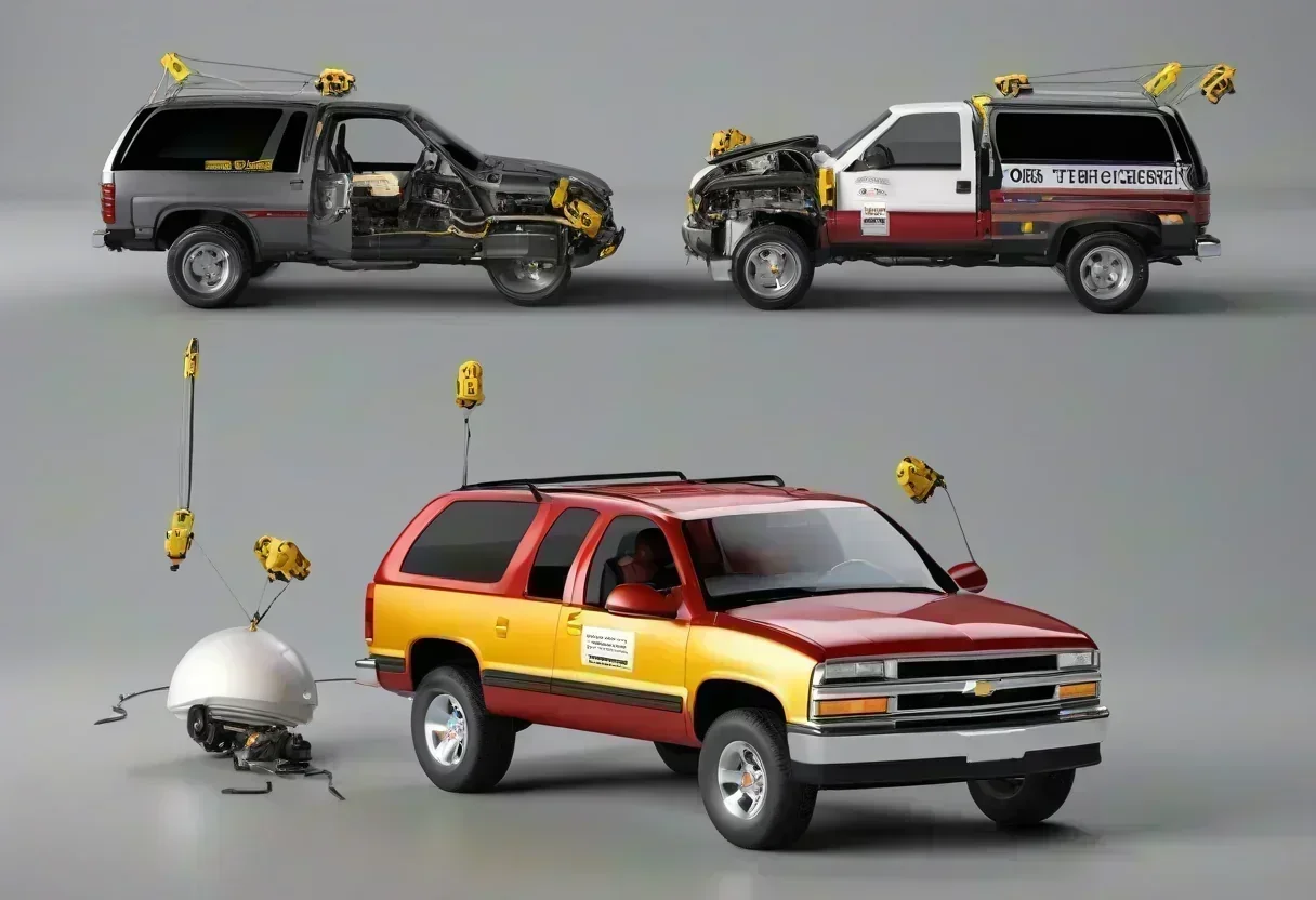 A comparison of the 2026 and 1996 Chevrolet Blazers, highlighting the significant safety improvements in the newer model.