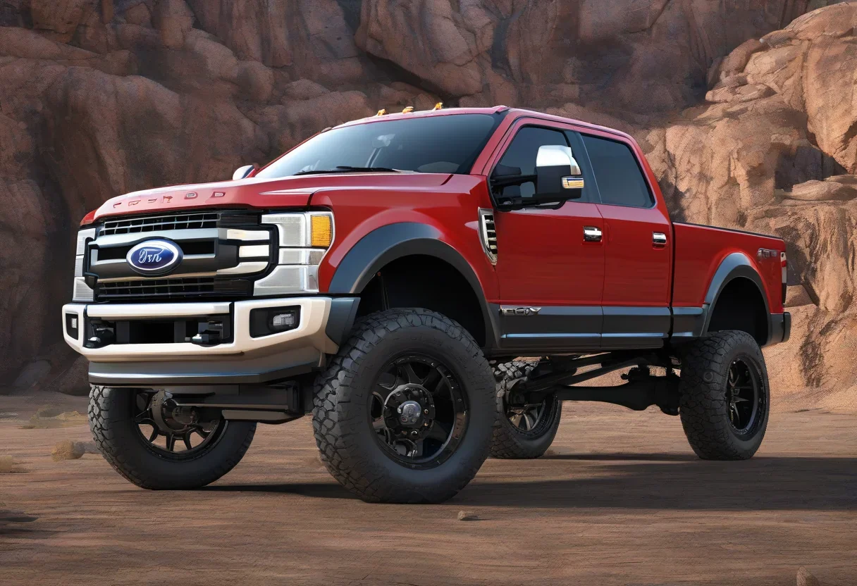 A Ford Super Duty truck with the AEV FX370 package, featuring 37-inch tires and a four-inch lift.