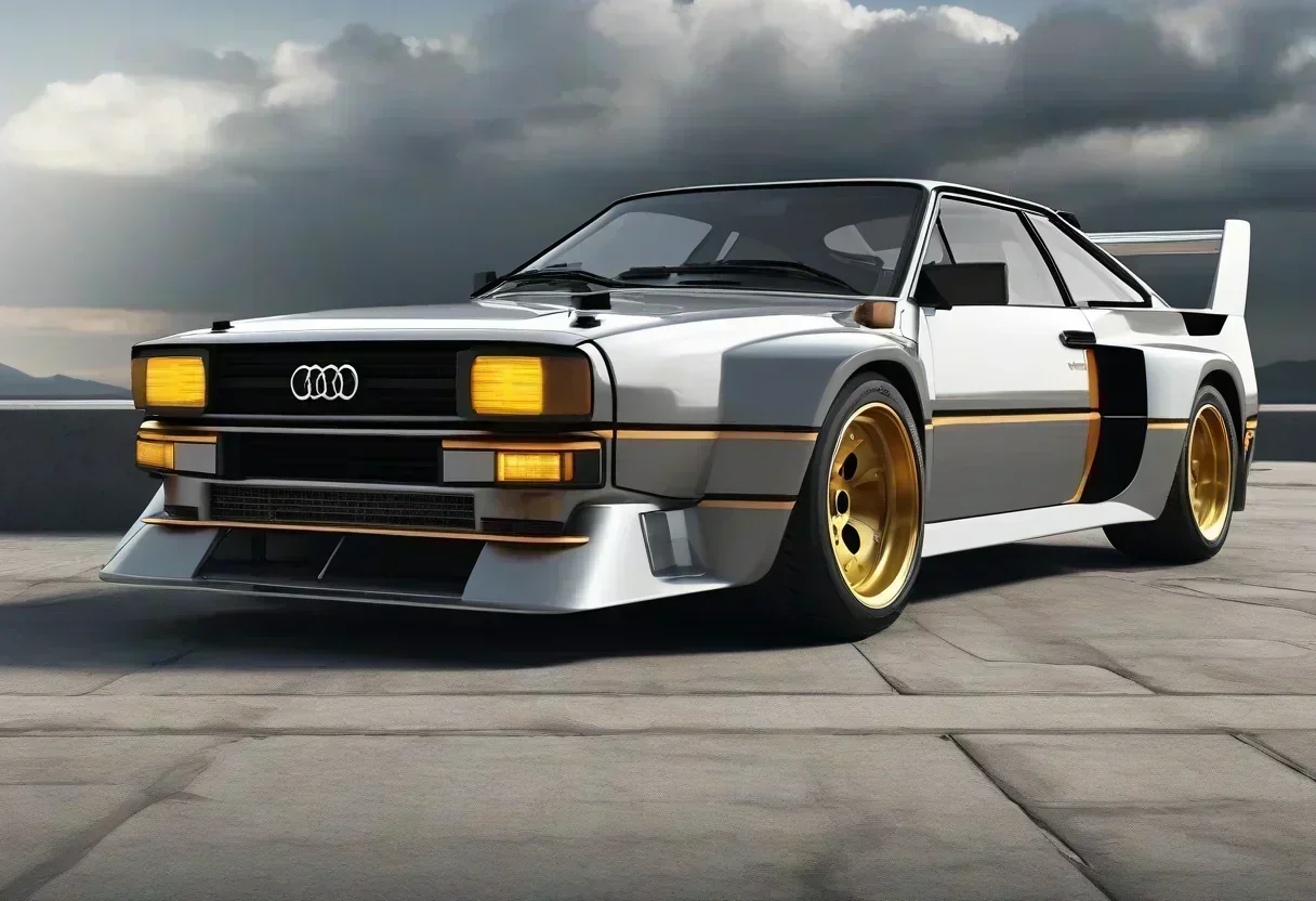 A restomod version of the Audi Sport Quattro with a modern Audi 2.5-liter five-cylinder engine and carbon fiber panels.