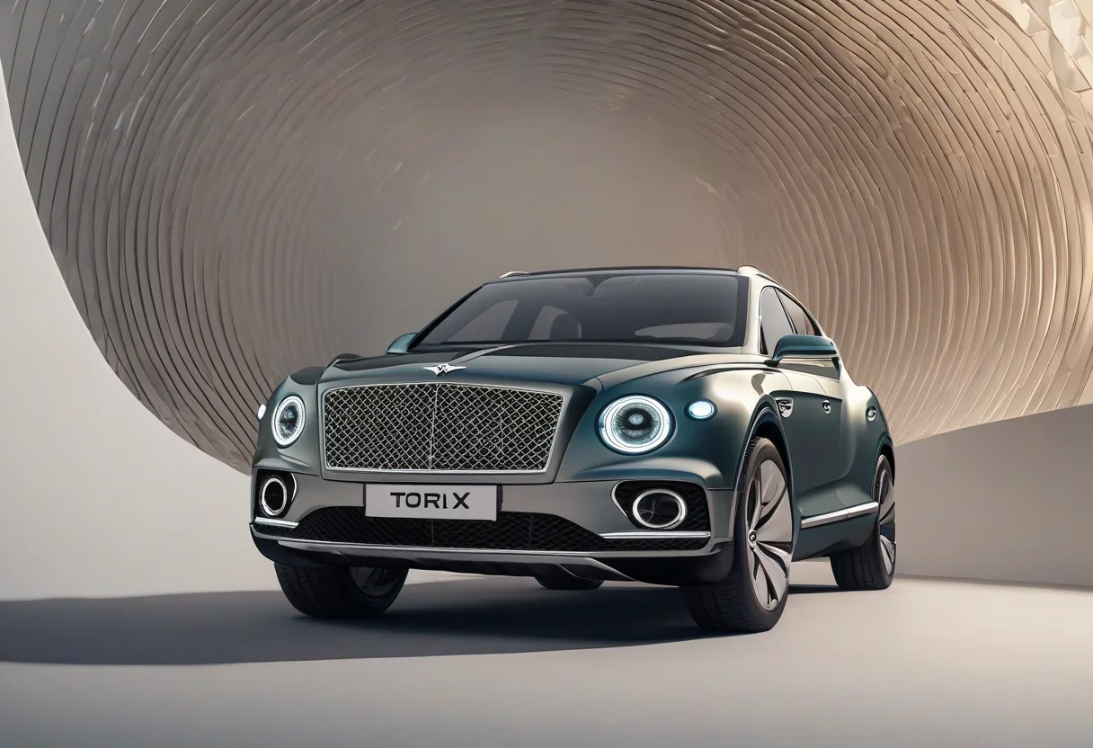 Bentley Torcal EV crossover with a sound wave pattern in the background