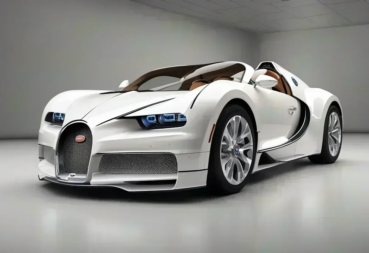 Bugatti W16 Mistral Blanc Éternel with porcelain accents and a white body with black lines