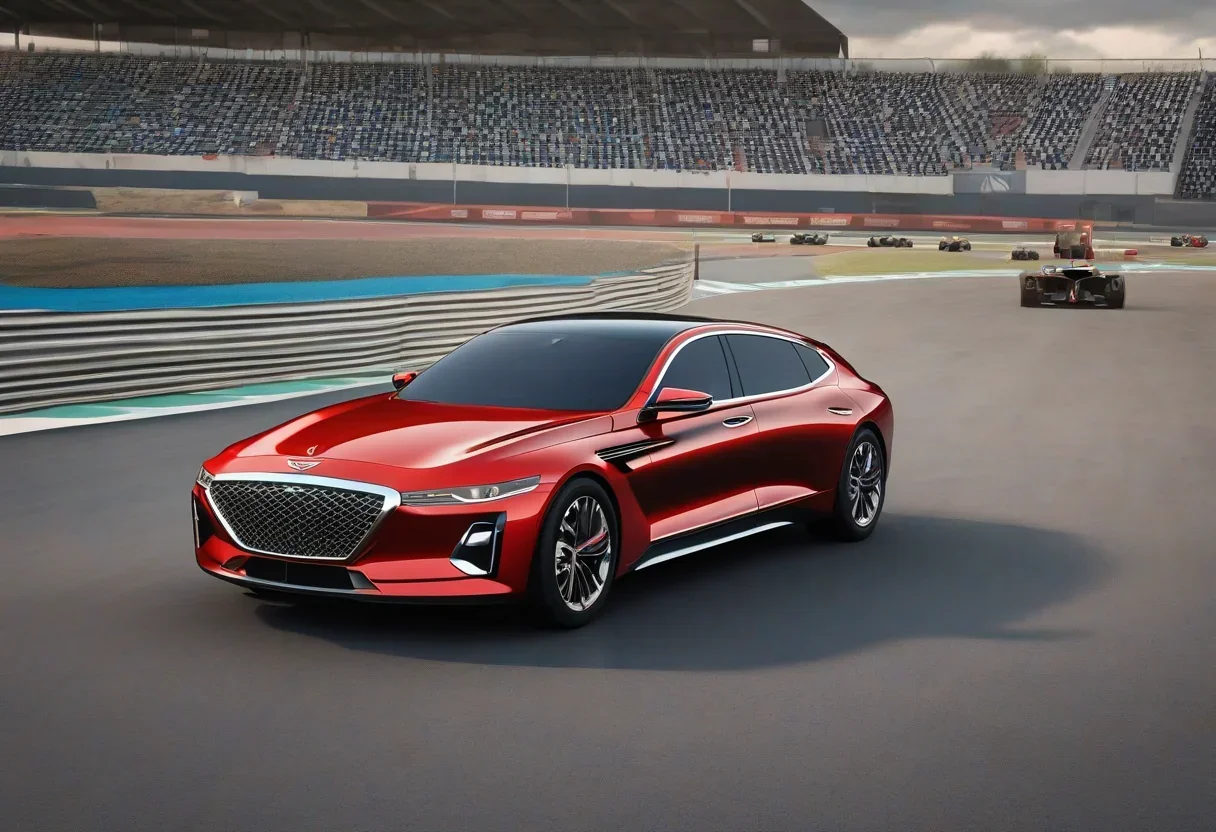 Genesis GV60 Magma on a racing track