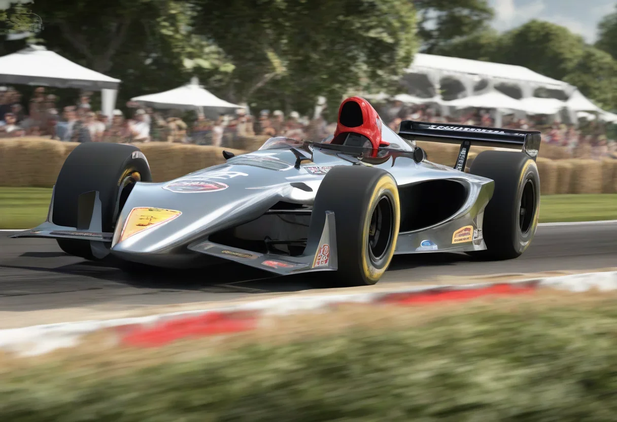 The Guntherwerks F-26 driving up the Goodwood Festival of Speed course, with Scott Speed at the wheel.
