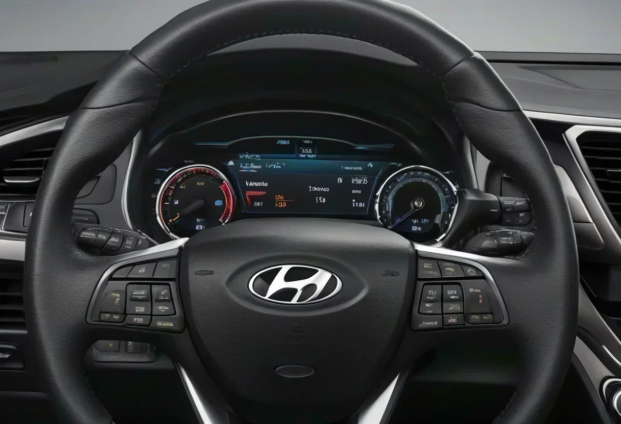 Hyundai Tucson's instrument panel with a blank display due to software logic fault