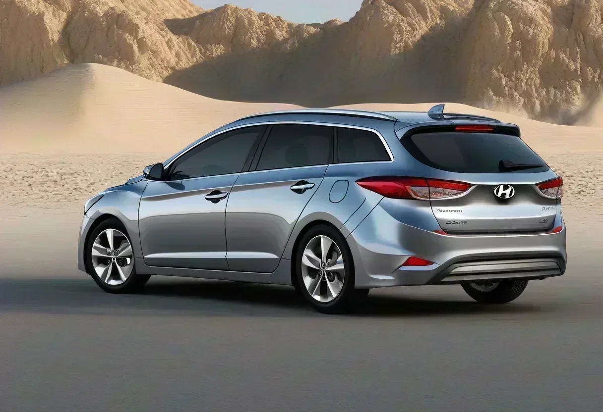 Hyundai Elantra wagon rendering with a stretched roof and rear, and swollen arches.