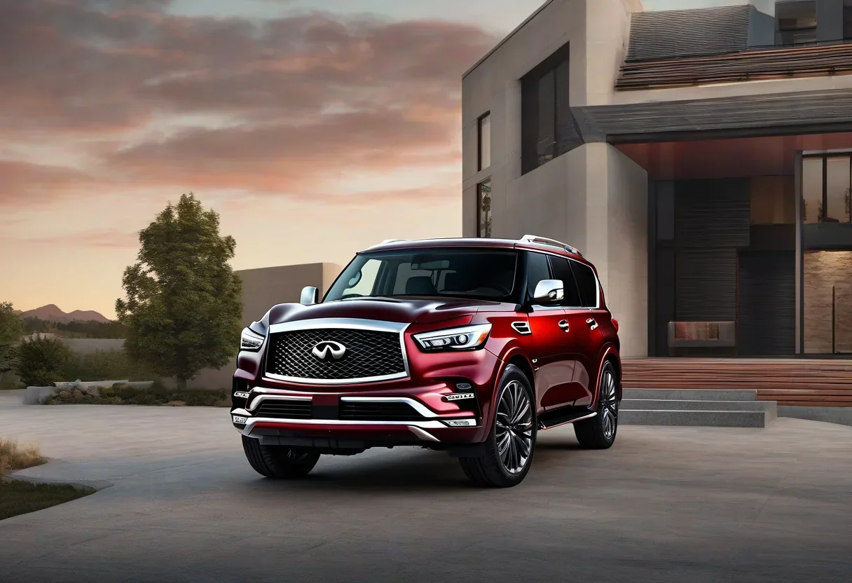 Infiniti QX80 Red Sport with a more aggressive exterior design and 24-inch wheels.