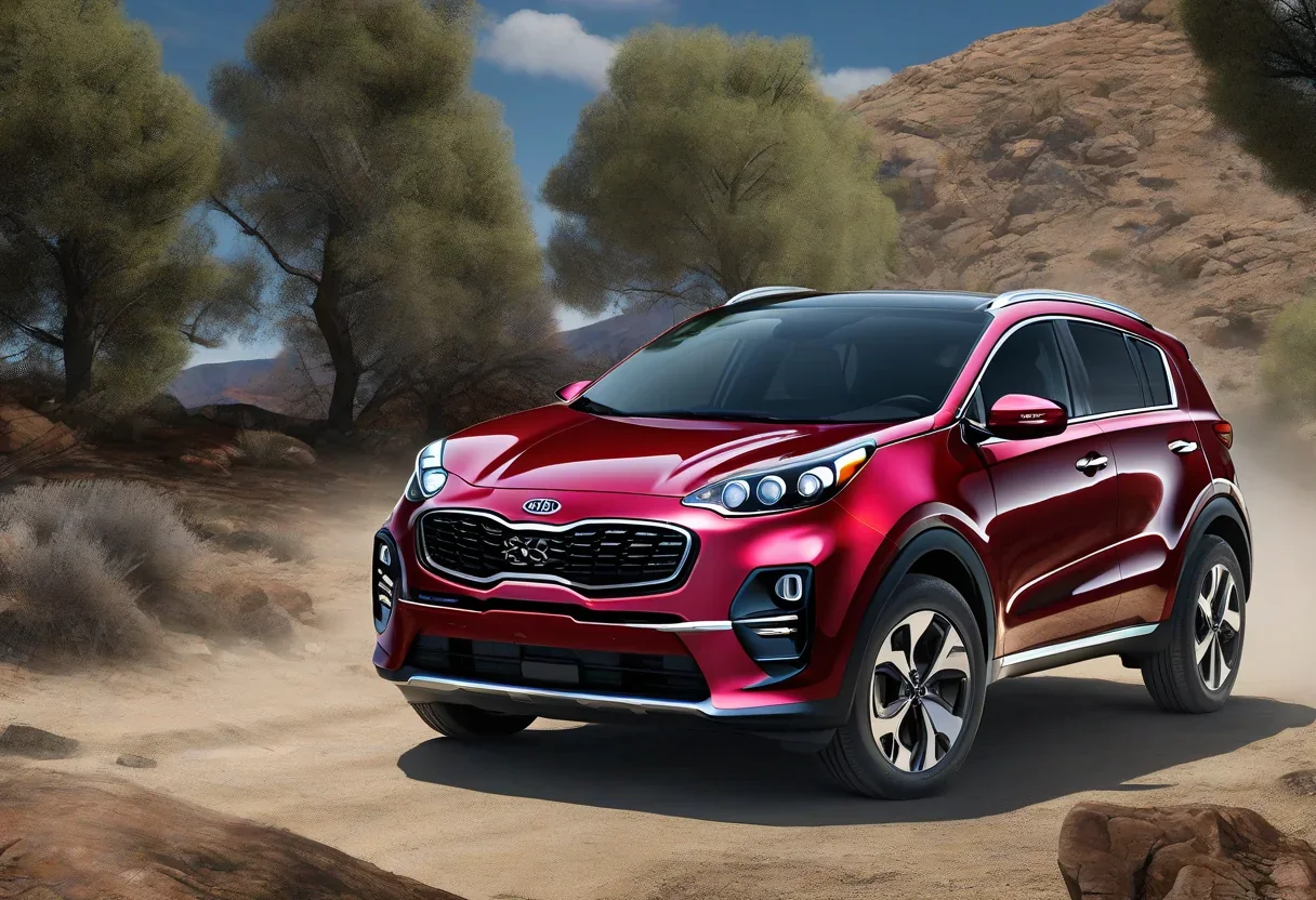A photo of the next-generation Kia Sportage, with a more linear and angular design, thicker fender flares, and a Pleos Connect infotainment system.