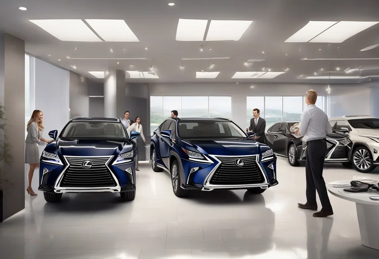 Lexus dealership with happy dealers and customers