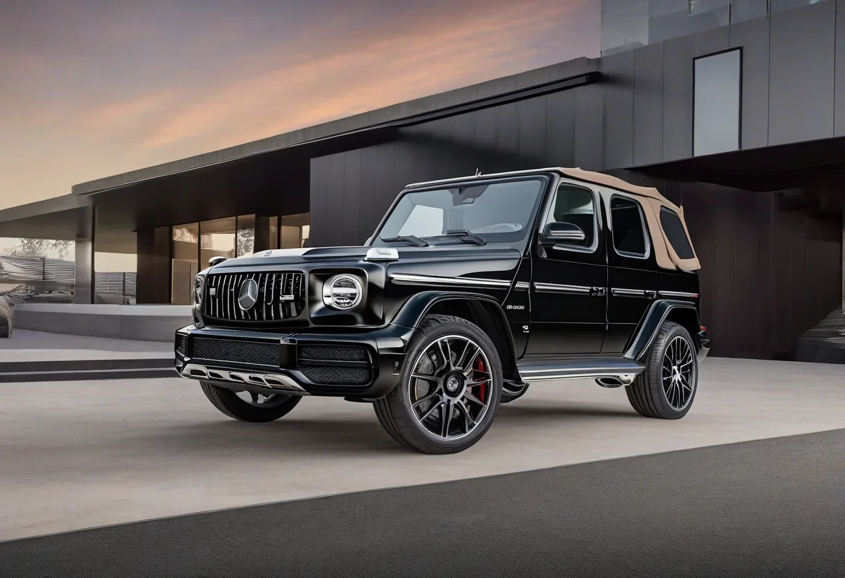Mercedes-AMG G Convertible with its top down, showcasing its unique design and LED ambient lighting