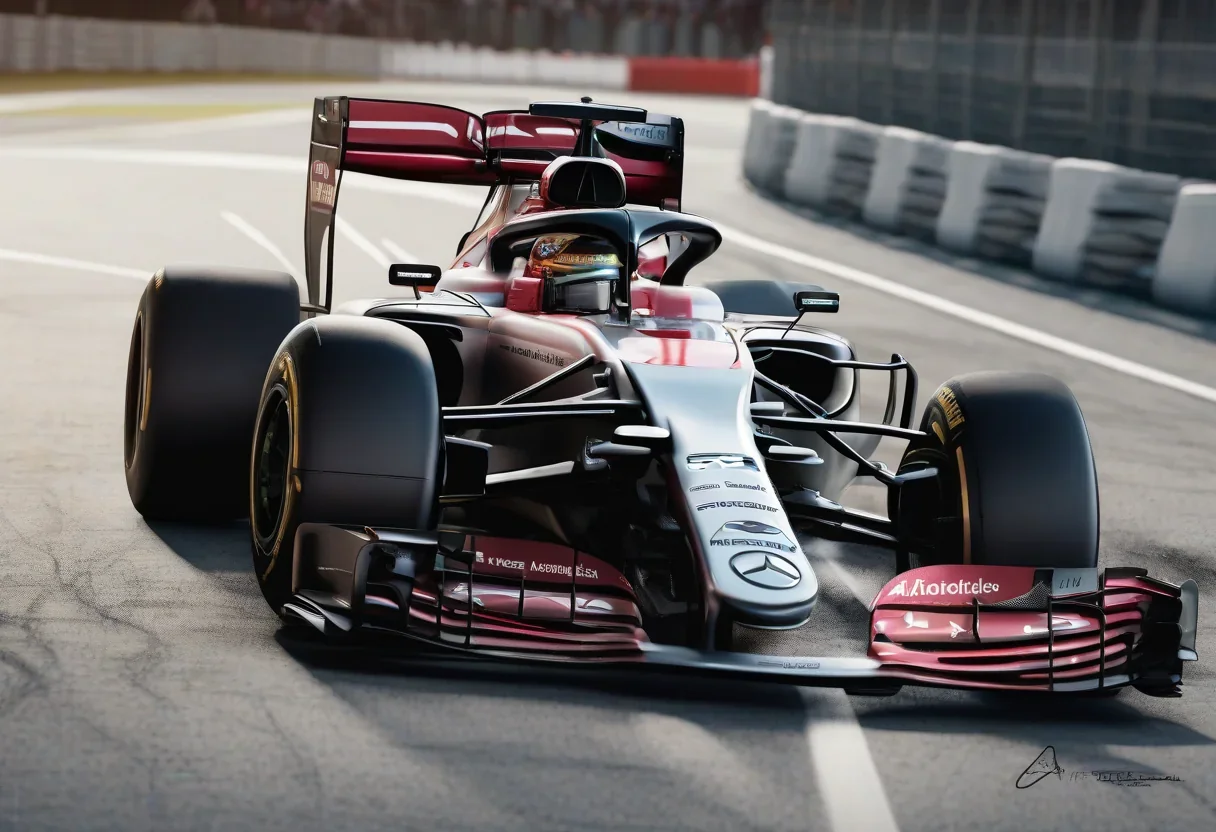 Kimi Antonelli's Mercedes F1 car on the track at Spa Francorchamps Circuit.