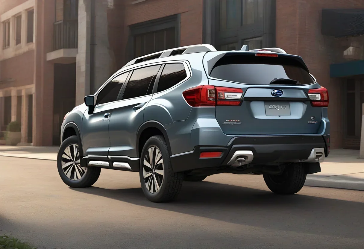 A Subaru Ascent with a misprinted certification label on the rear axle.