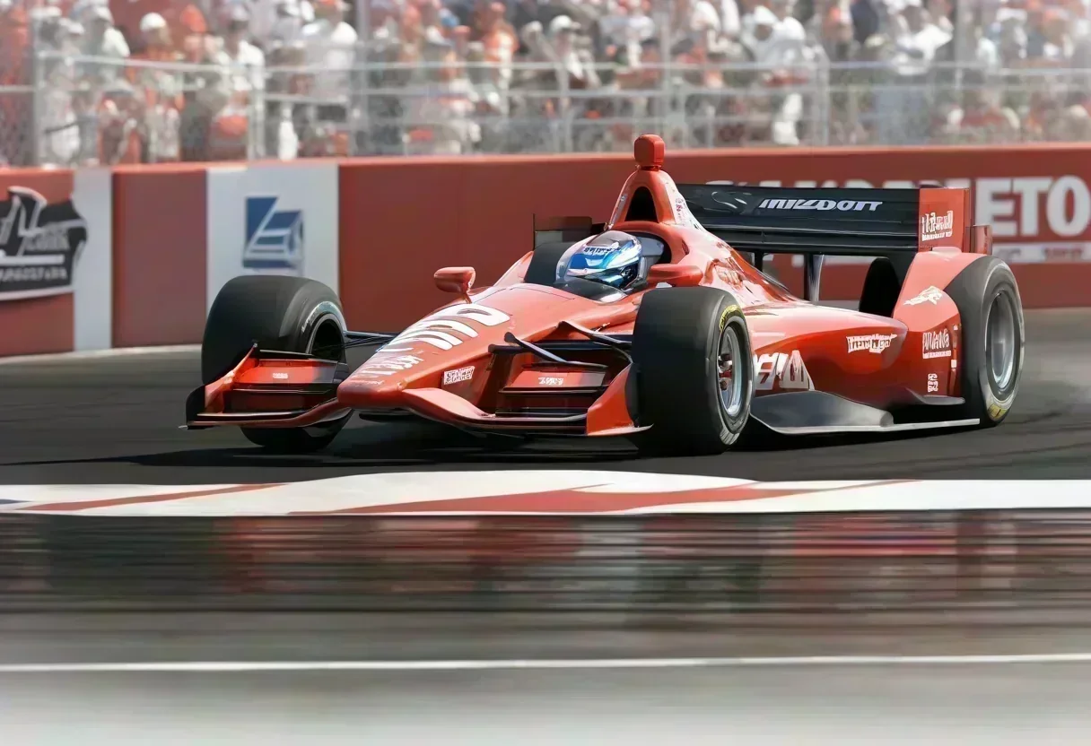 Scott Dixon in his IndyCar, with the Chip Ganassi Racing logo in the background, and the Arrow McLaren logo in the foreground.