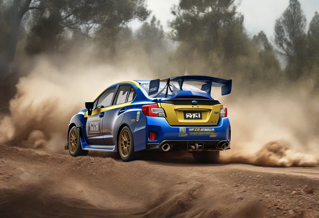 A Subaru WRX STI in a rally setting, showcasing its performance capabilities.