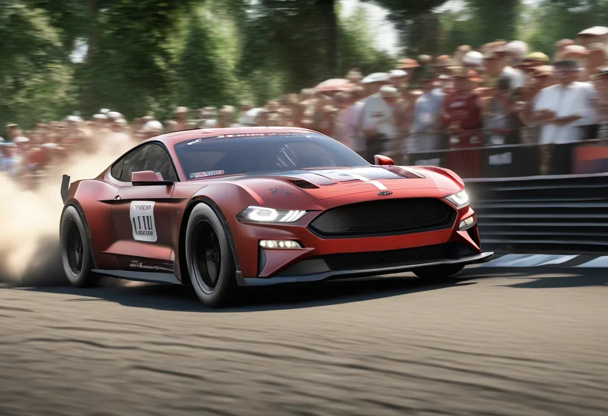 The Ford Super Mustang Mach-E racing up the Goodwood Festival of Speed hill climb.