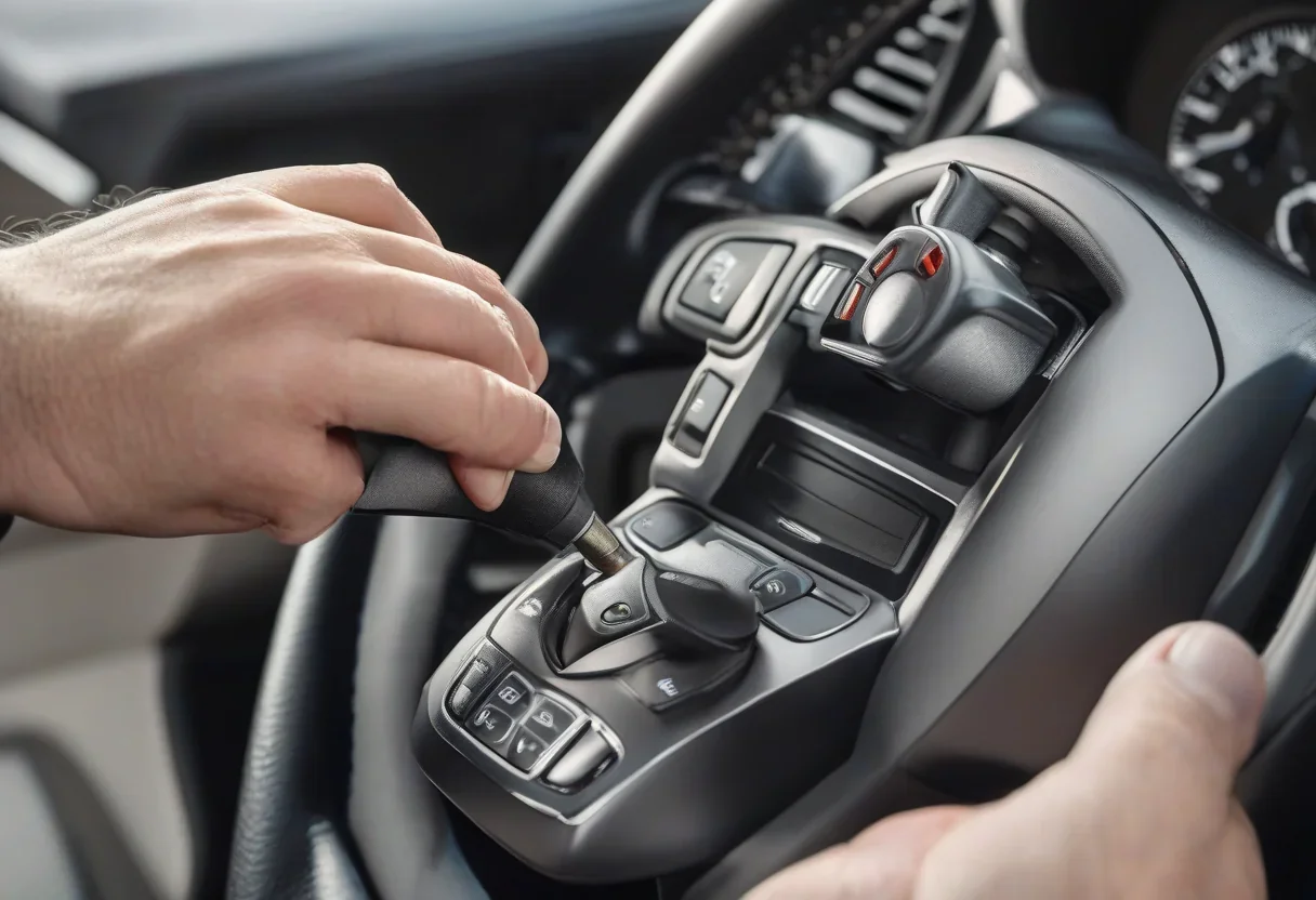 Ignition interlock device connected to a car's steering column