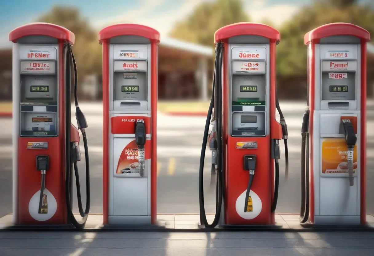 A gas pump with three fuel grade options: 87, 89, and 91 octane.
