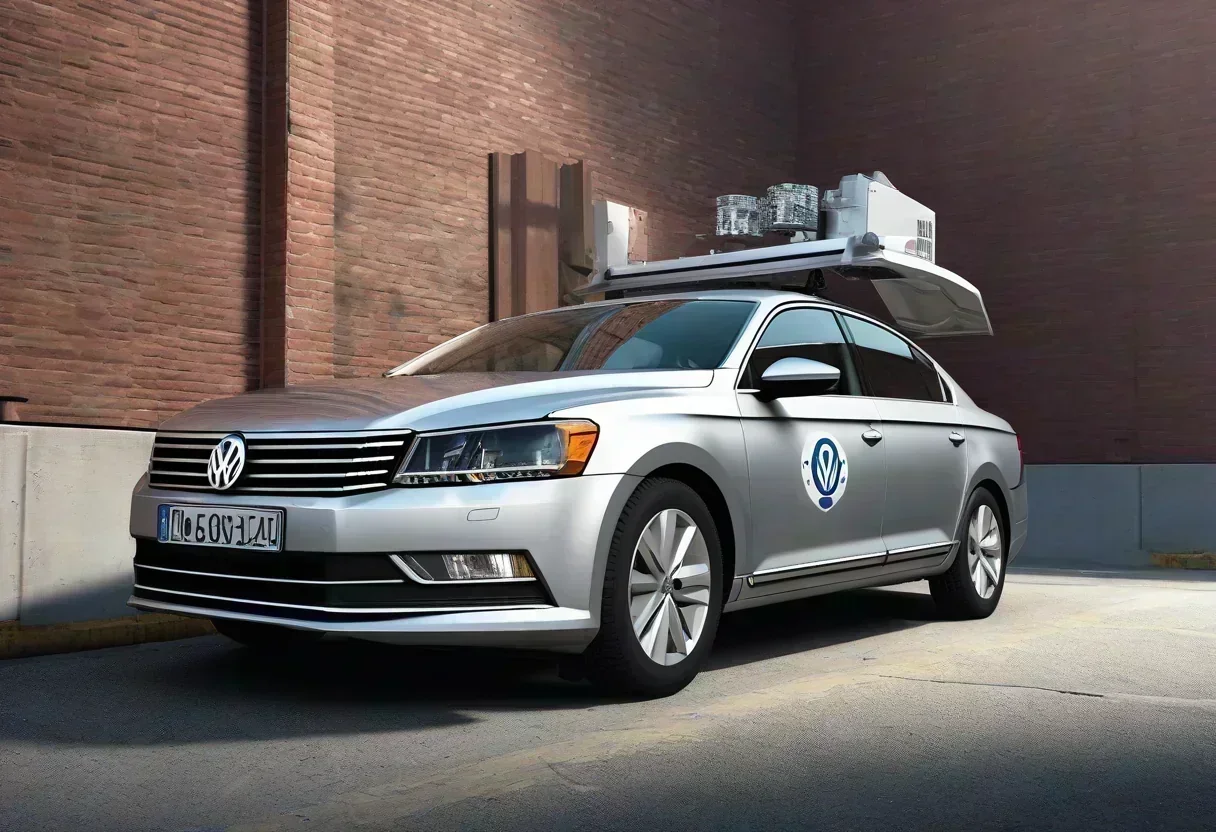 A Volkswagen Passat with a stolen radar unit behind the front badge.