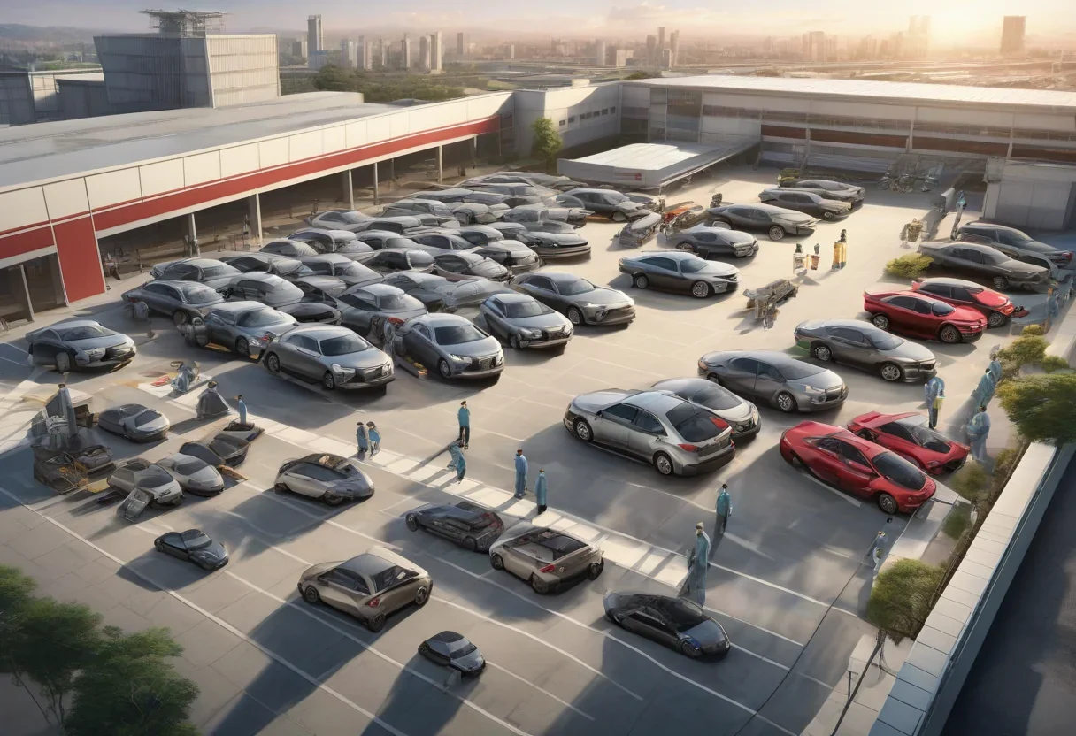 Toyota factory with multiple cars on the assembly line
