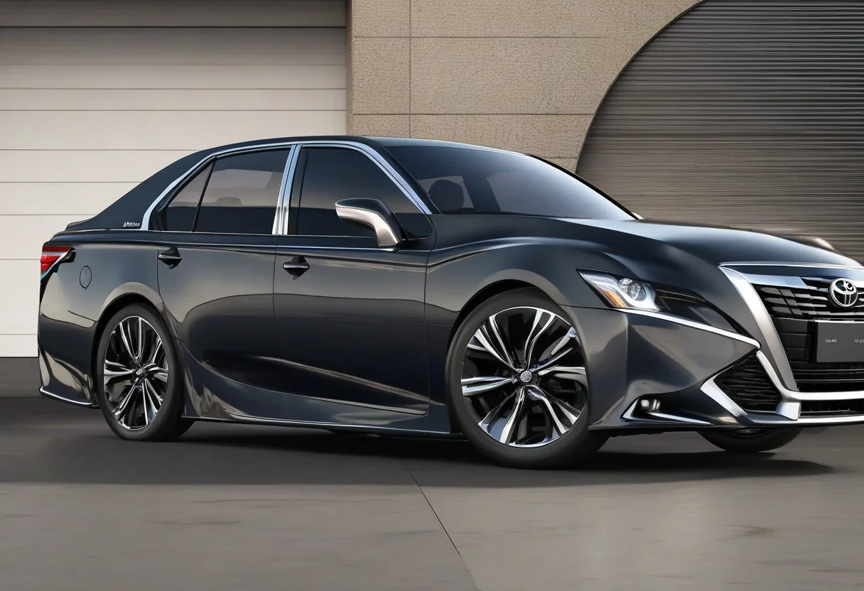 2027 Toyota Crown in Inked exterior color with 21-inch wheels and updated hybrid badge