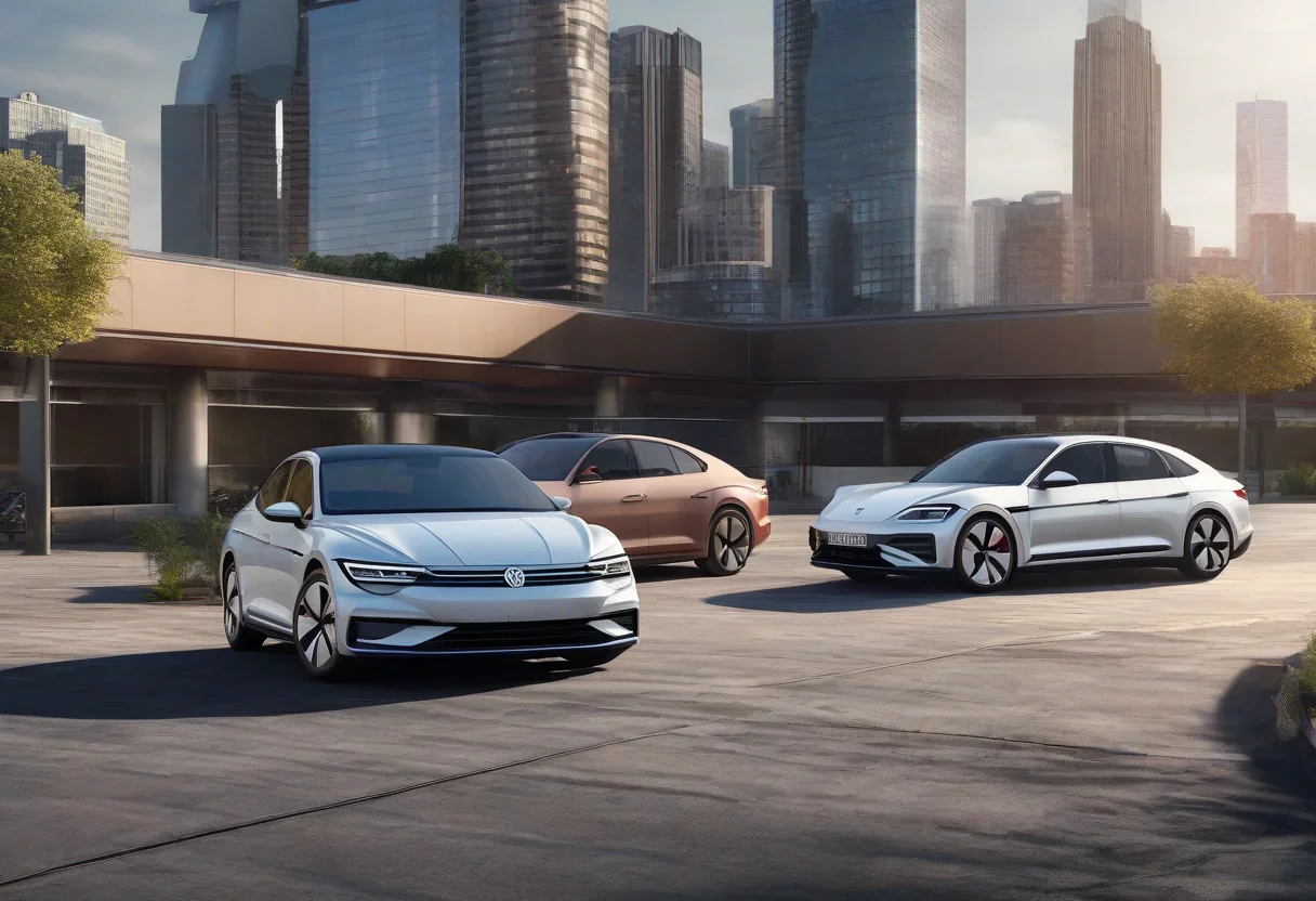 Volkswagen Jetta and Porsche Taycan side by side