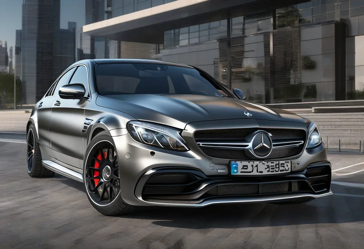 A Mercedes-Benz C63 AMG with a V-8 engine