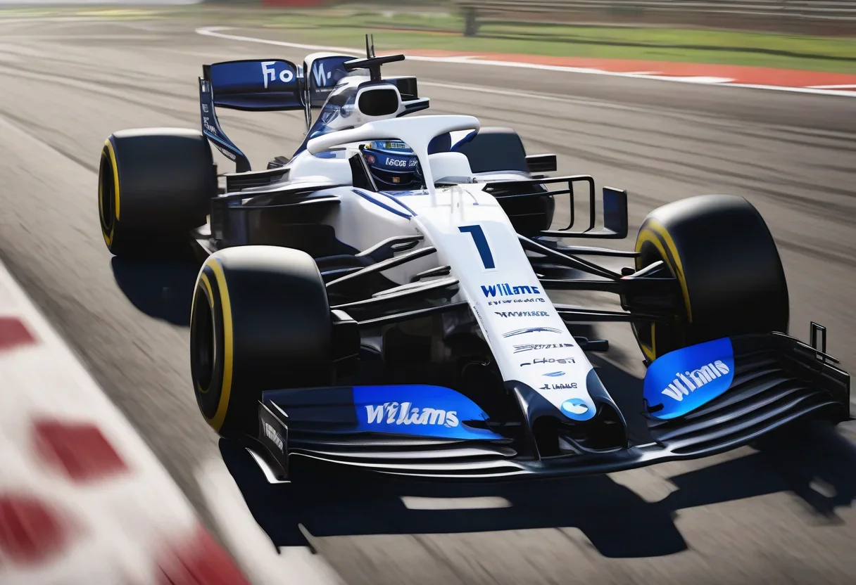Williams FW48 Formula 1 car on the track, with a blurred background.